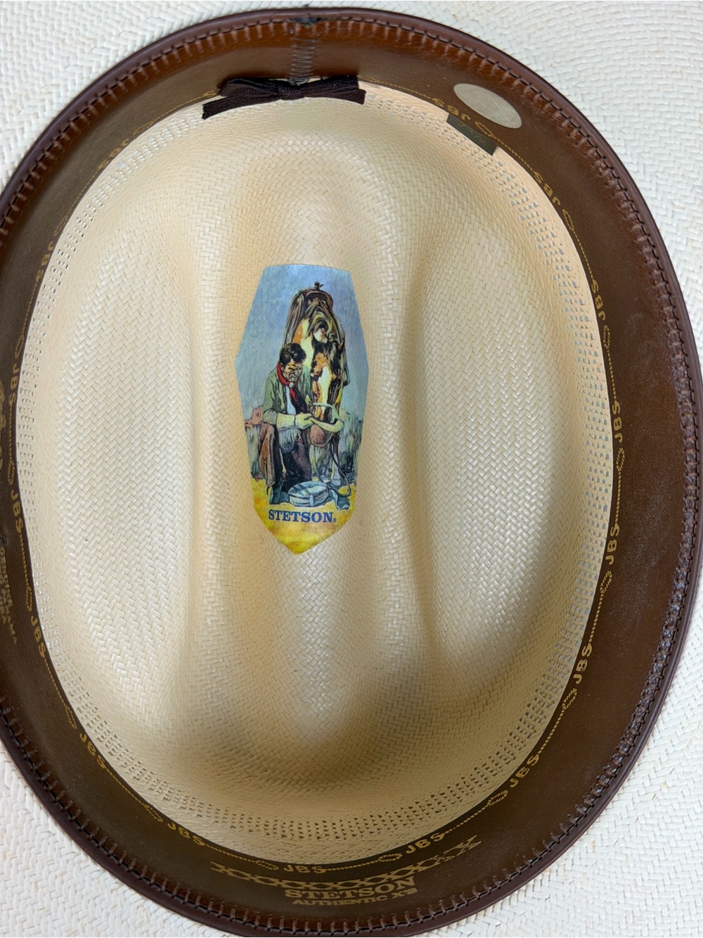 Stetson Bassick Natural Straw Hat with Brown Leather Sweatband 7.5 oval Brim 4.5 - Picture 6 of 10
